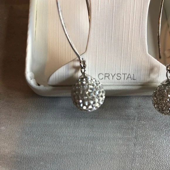 New Sterling silver white rhinestone ball drop earrings jewelry